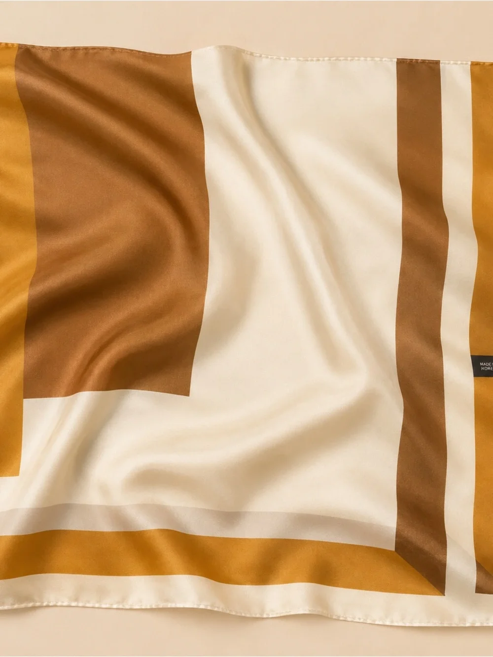 Geometric Silk Scarf in Cream and Caramel
